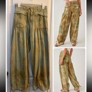 They run small. Free People cargos. flattering! Size 27, but fit more like a 25